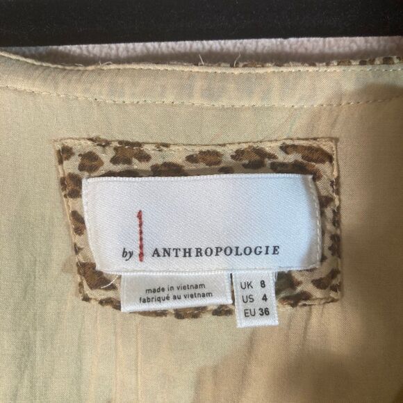 Anthropologie Dress 4 Cheetah Fit/Flare Full Button Flutter Sleeve Cottagecore - Picture 5 of 11